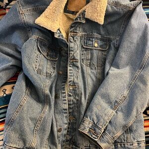 Blue Denim Jacket with Sherpa Lining Vintage trucker coat